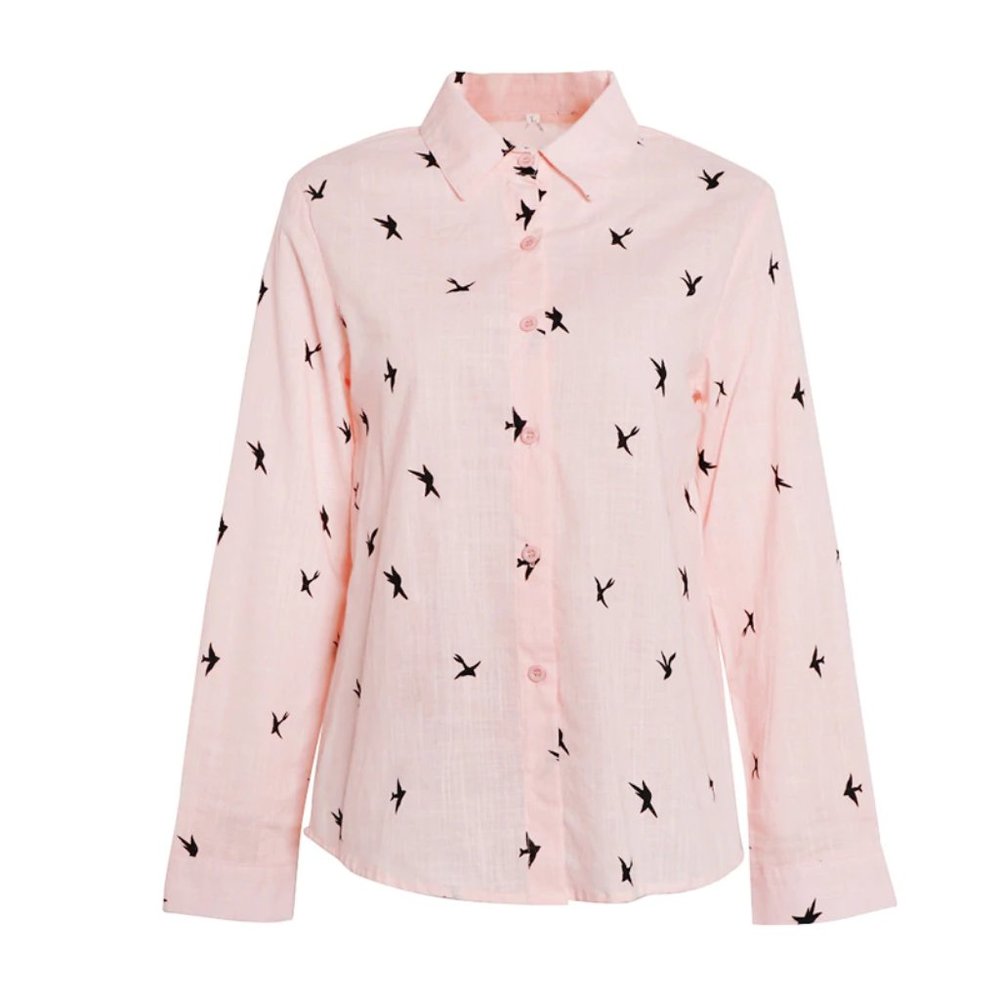 Pink Ruffle Bird Print Long Sleeve Shirt - Picture 2 of 4